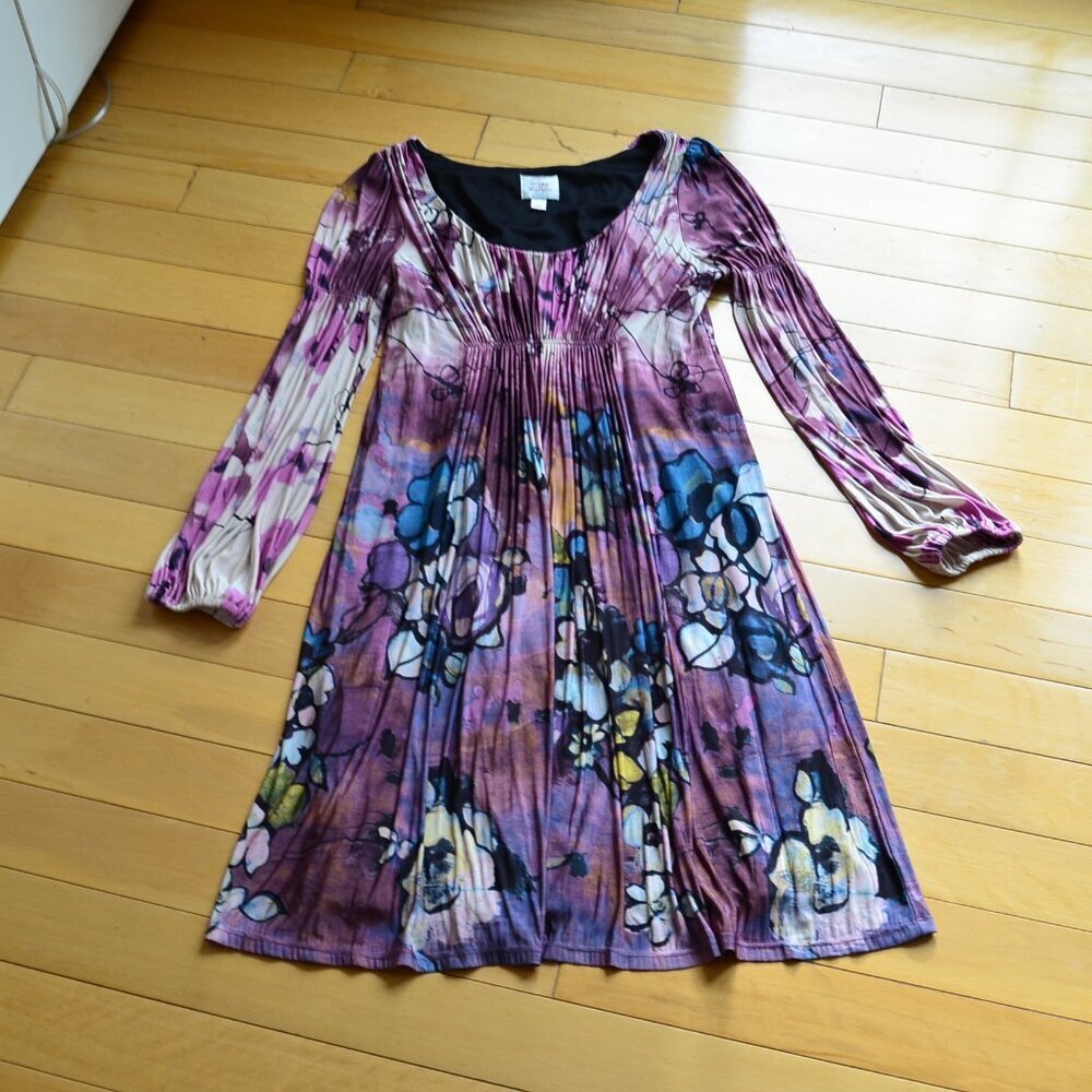 Suzi Chin For Maggy Boutique Elegant Ruched Front Long Sleeve Dress Size 10